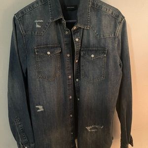 JACK & JONES Button Up Shirt 'SHERIDAN' in Blue Sz M